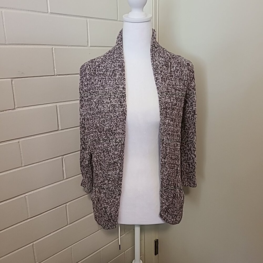 IZ Byer Ladies Open-Front Cardigan Sweater Brown/White Size Medium Fall Casual